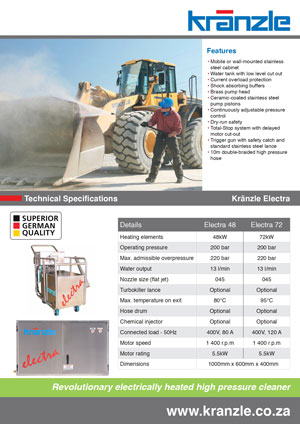 kranzle electra 48 72 brochure