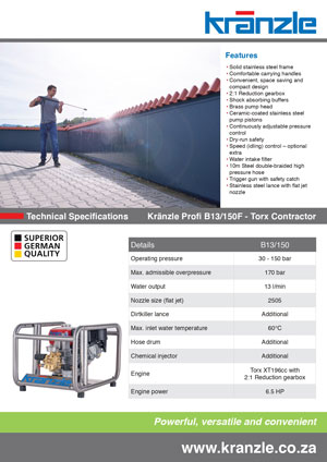 kranzle torx 13 150 contractor brochure